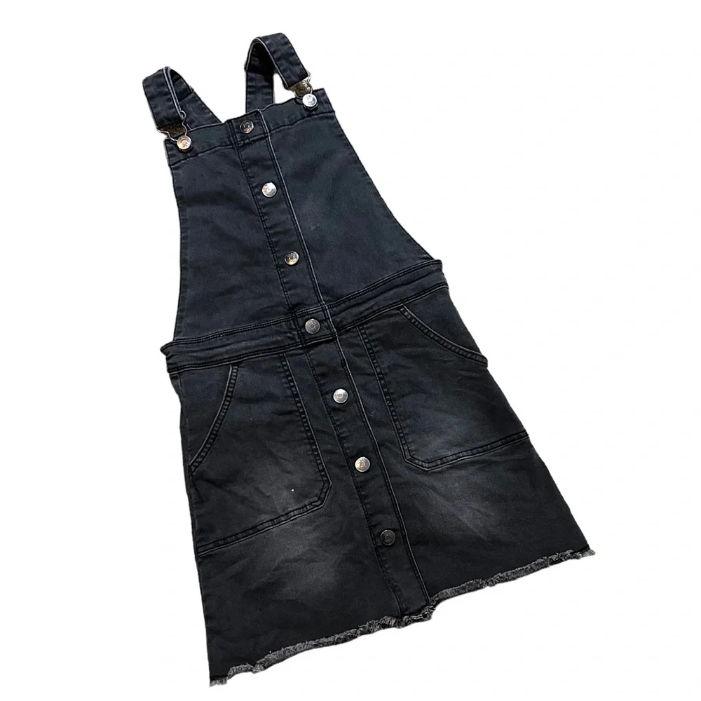 Mini Boden Button Through Black Denim Overall Dress size 9-10yr